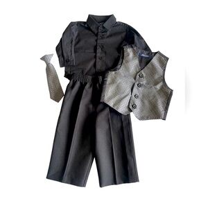 Jonathan Strong Little Boy 4 Piece Suit Set 12 Month Black Silver Formal Wedding